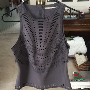 NWOT Suede Fringe Top with Cutouts